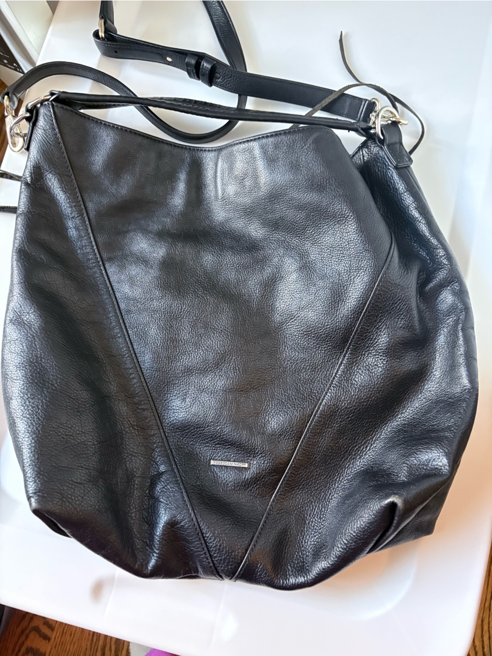 Rebecca Minkoff Black Leather Hobo with Diagonal Silver Zippers - Picture 2 of 5